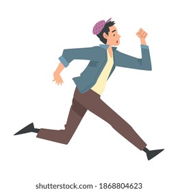Joven corriendo vestido con ropa informal, imagen vectorial al estilo de la caricatura