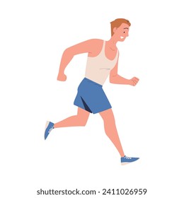 Young Man Running Engaged in Sport Activity Doing Physical Exercise Vector Illustration