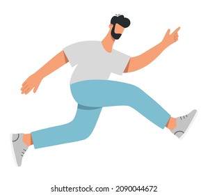 Joven corriendo rápido. El concepto de alcanzar objetivos, ambiciosos, exitosos. Ilustración vectorial plana aislada en fondo blanco.