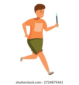 Young man running fast and holding a relay baton, participating in a track and field competition