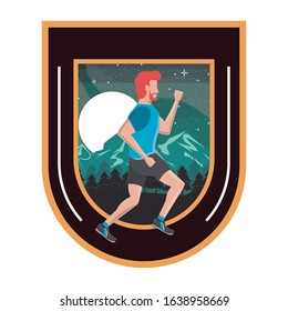 young man running at night in the field scene vector illustration design
