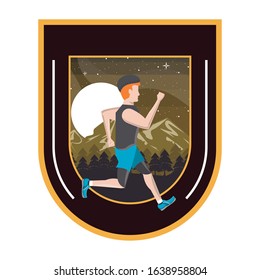 young man running at night in the field scene vector illustration design