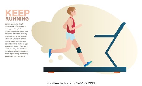 young man running on treadmill isolated. Vector flat style illustration