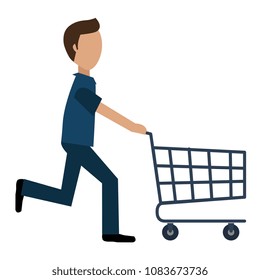 Man Suit Walking Empty Shopping Cart Stock Vector (Royalty Free) 1427537672