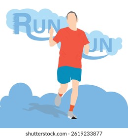 Young man running sportswear. Participation in sports races, sports competitions. Running on the street. Vector illustration flat style