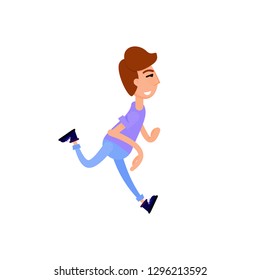 Young man runs, funny flat style. Character illustration