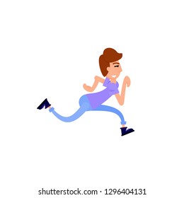 Young man runs, funny flat style. Character illustration