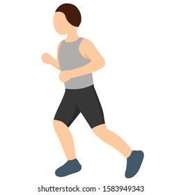 Young man runs. Vector illustration.
Man dressed in sportswear runs a marathon. Flat character isolated on white background.