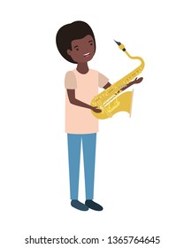 young man with saxophone character