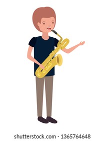 young man with saxophone character