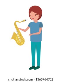 young man with saxophone character