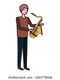 young man with saxophone character