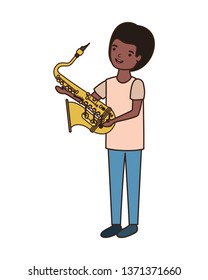 young man with saxophone character