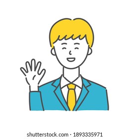 Young man saying good bye or hello