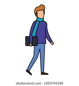young man with scarf and folder character