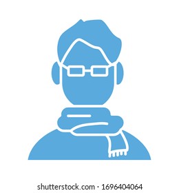 young man with scarf line style icon vector illustration design