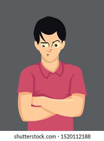 Young man scary facial expression vector illustration.