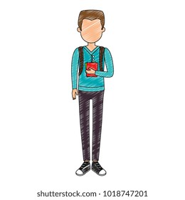young man with school bag avatar character