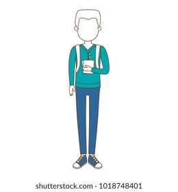 young man with school bag avatar character