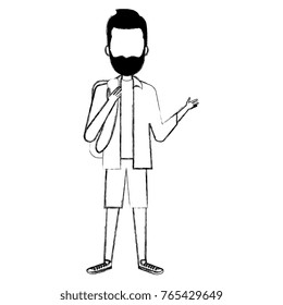 young man with school bag avatar character