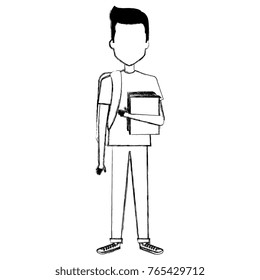 young man with school bag avatar character