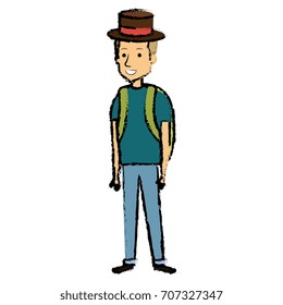 young man with school bag and hat