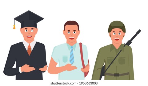 Young man, schoolboy, student, serviceman. Vector