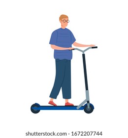 young man in scooter avatar character vector illustration design