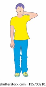 The young man scratches his head thoughtfully. Puzzled businessman scratching his head. thinking deeply about something, trying to find solution. Vector illustration for your design.