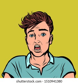 a young man screams. Pop art retro vector illustration drawing vintage kitsch