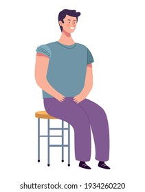 young man seated in chair vector illustration design