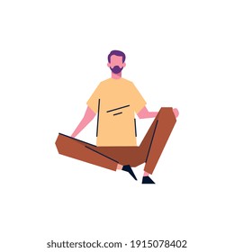 young man seated in floor character vector illustration design