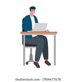 Young Man Seated Office Working Laptop Stock Vector (Royalty Free ...