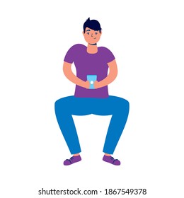 joven sentado usando el diseño de ilustración vectorial de caracteres de la tecnología de smartphone