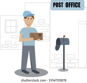 a young man sends a letter a parcel by post office