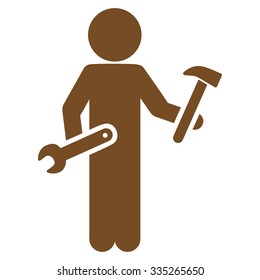 Young Man Serviceman vector icon. Style is flat symbol, brown color, rounded angles, white background.