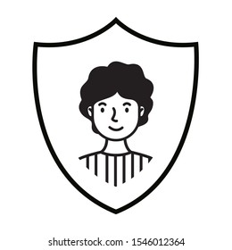 young man in shield avatar character vector illustration design
