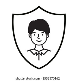 young man in shield avatar character vector illustration design