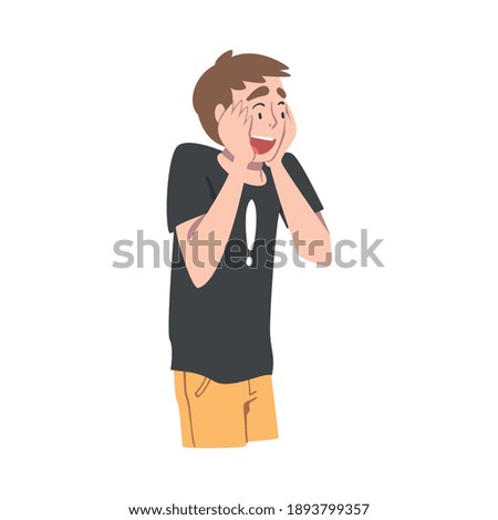 Young Man with Shocked Face Expression Holding Hands near Cheeks, Mood of People Concept, Surprised and Amazed Person Character Cartoon Style Vector Illustration