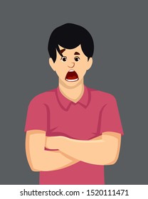 Young man shocking facial expression vector illustration.