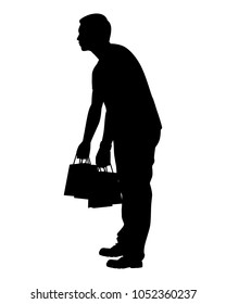 Young man with shopping bag silhouette vector