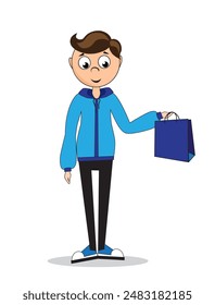 A young man and a shopping bag. Vector illustration
