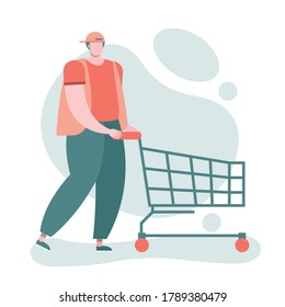 young man with shopping cart character vector illustration design