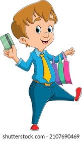 The young man is shopping with the credit card of illustration