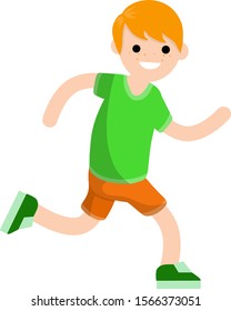Young man in Shorts and a green t-shirt. Running and sports. Active lifestyle. Movement and walking. Cartoon flat illustration