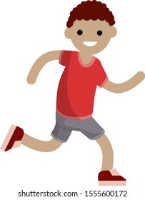 Young man in Shorts and a red t-shirt. Running and sports. Active lifestyle. Movement and walking. Cartoon flat illustration