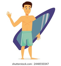 young man in shorts with a swimming board