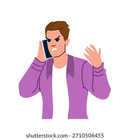 Junger Mann, der während eines hitzigen Telefonstreits in sein Smartphone schreit, sichtlich wütend und frustriert ist und dabei Unmut und Stress über einen Konflikt oder schlechte Nachrichten zum Ausdruck bringt