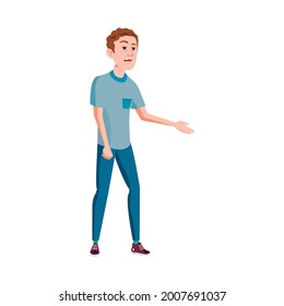 young man show friend lost key in room cartoon vector. young man show friend lost key in room character. isolated flat cartoon illustration