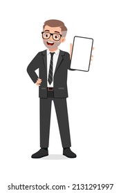 young man show phone screen with confident gesture